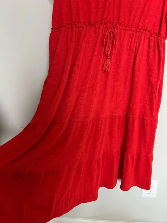 Max Studio Red V-Neck Tiered Boho Chic Dress Size 3X - Picture 3 of 7